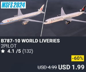 B787-10 WORLD LIVERIES by 2PILOT. USD $4.99 (on sale for 1.99)