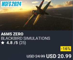 A6M5 Zero by Blackbird Simulations. USD $24.99 (on sale for 20.99)