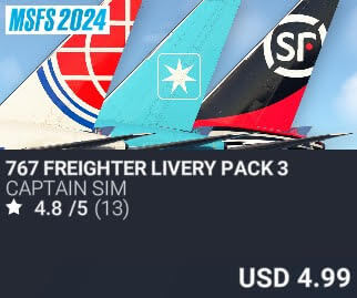 767 Freighter Livery Pack 3 by Captain Sim. USD $4.99