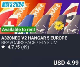 A320neo v2 Hangar 5 Europe by BRAVOAIRSPACE / ELYSIUM. USD $4.99