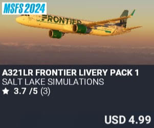 A321LR Frontier Livery Pack 1 by Salt Lake Simulations. USD $4.99