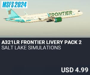 A321LR Frontier Livery Pack 2 by Salt Lake Simulations. USD $4.99