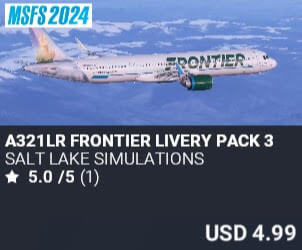A321LR Frontier Livery Pack 3 by Salt Lake Simulations. USD $4.99