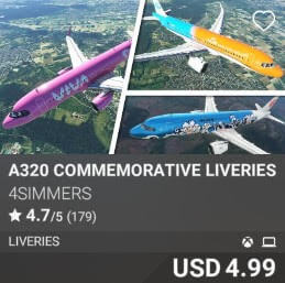 A320 Commemorative Liveries by 4Simmers. USD $4.99