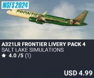 A321LR Frontier Livery Pack 4 by Salt Lake Simulations. USD $4.99