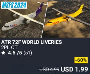 ATR 72F WORLD LIVERIES by 2PILOT. USD $4.99 (on sale for 1.99)