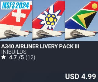 A340 Airliner Livery Pack III by iniBuilds. USD $4.99