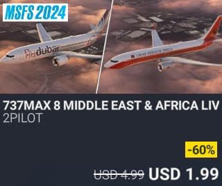 737MAX 8 MIDDLE EAST & AFRICA LIVERIES by 2PILOT. USD $4.99 (on sale for 1.99)