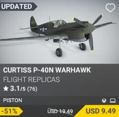 Curtiss P-40N Warhawk by Flight Replicas. USD $19.49 (on sale for 9.49)
