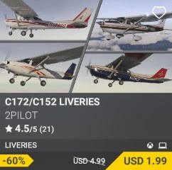 C172/C152 LIVERIES by 2PILOT. USD $4.99 (on sale for 1.99)