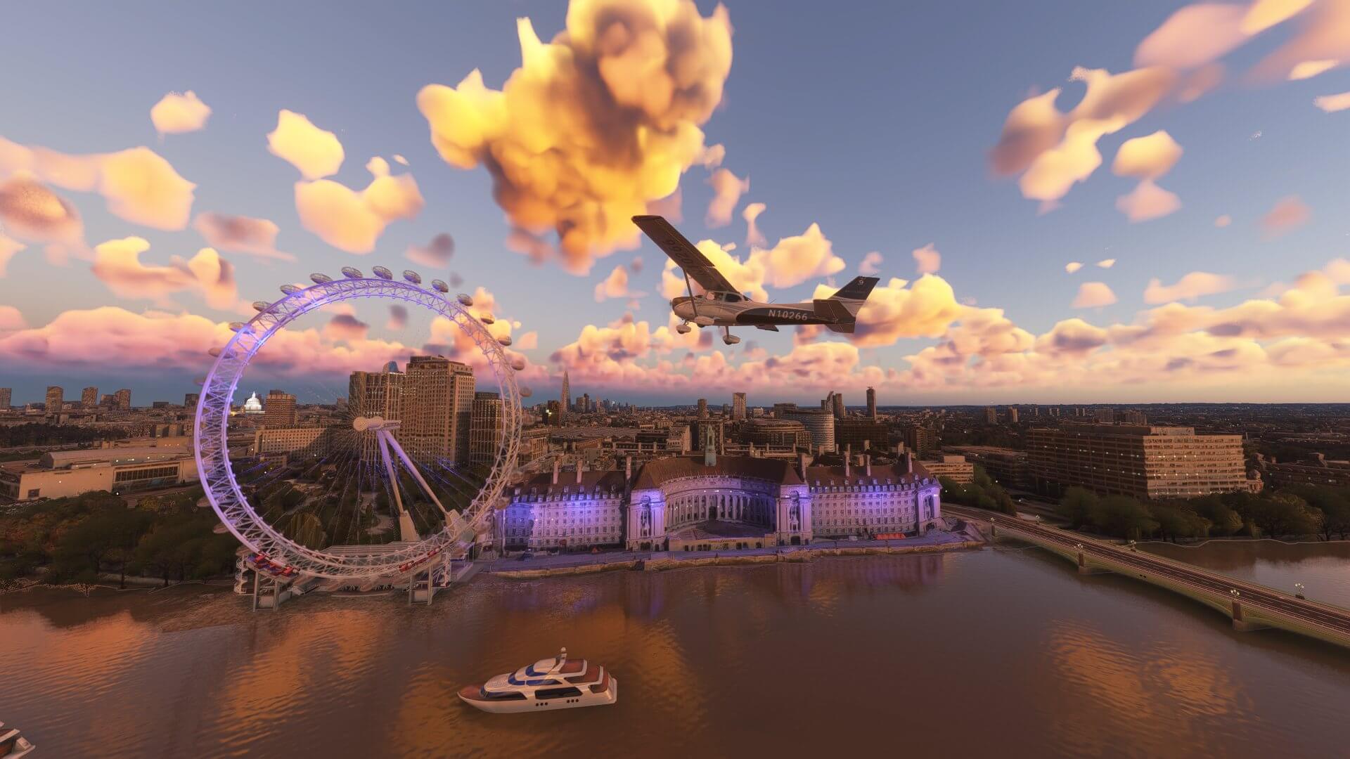 A Cessna 172 overflies the London Eye