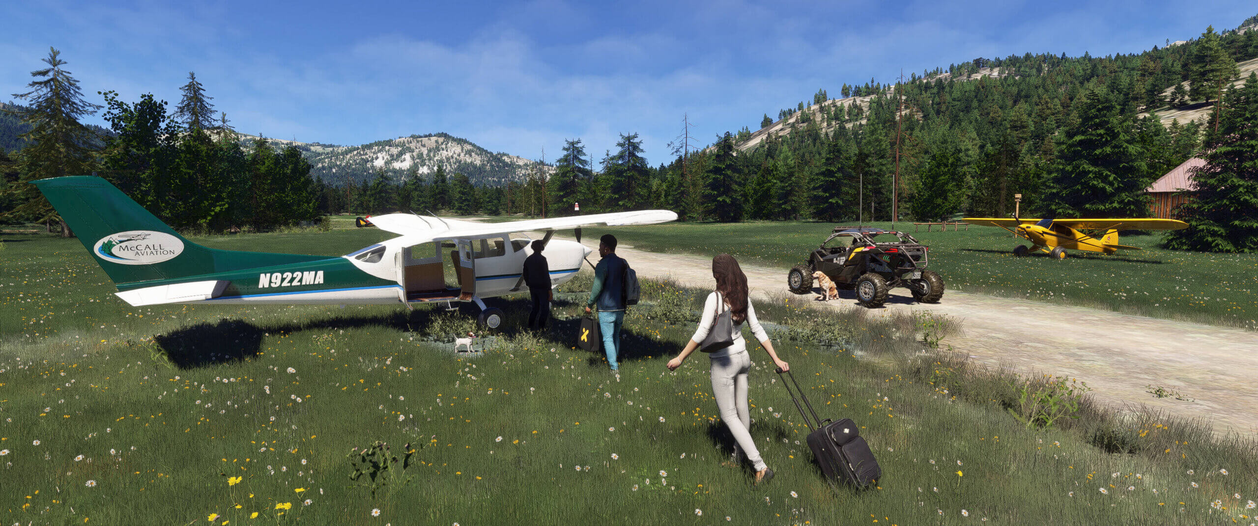 A couple walk towards a Cessna 172 with door open ready for a flight