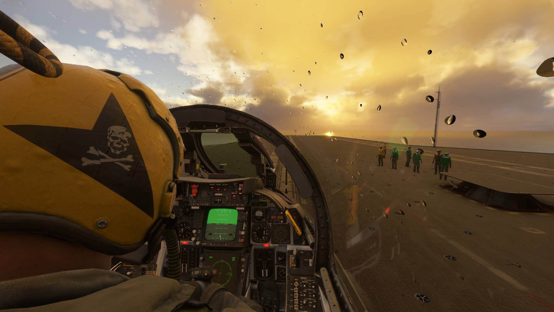 An F-14 Tomcat prepares to launch from a carrier deck