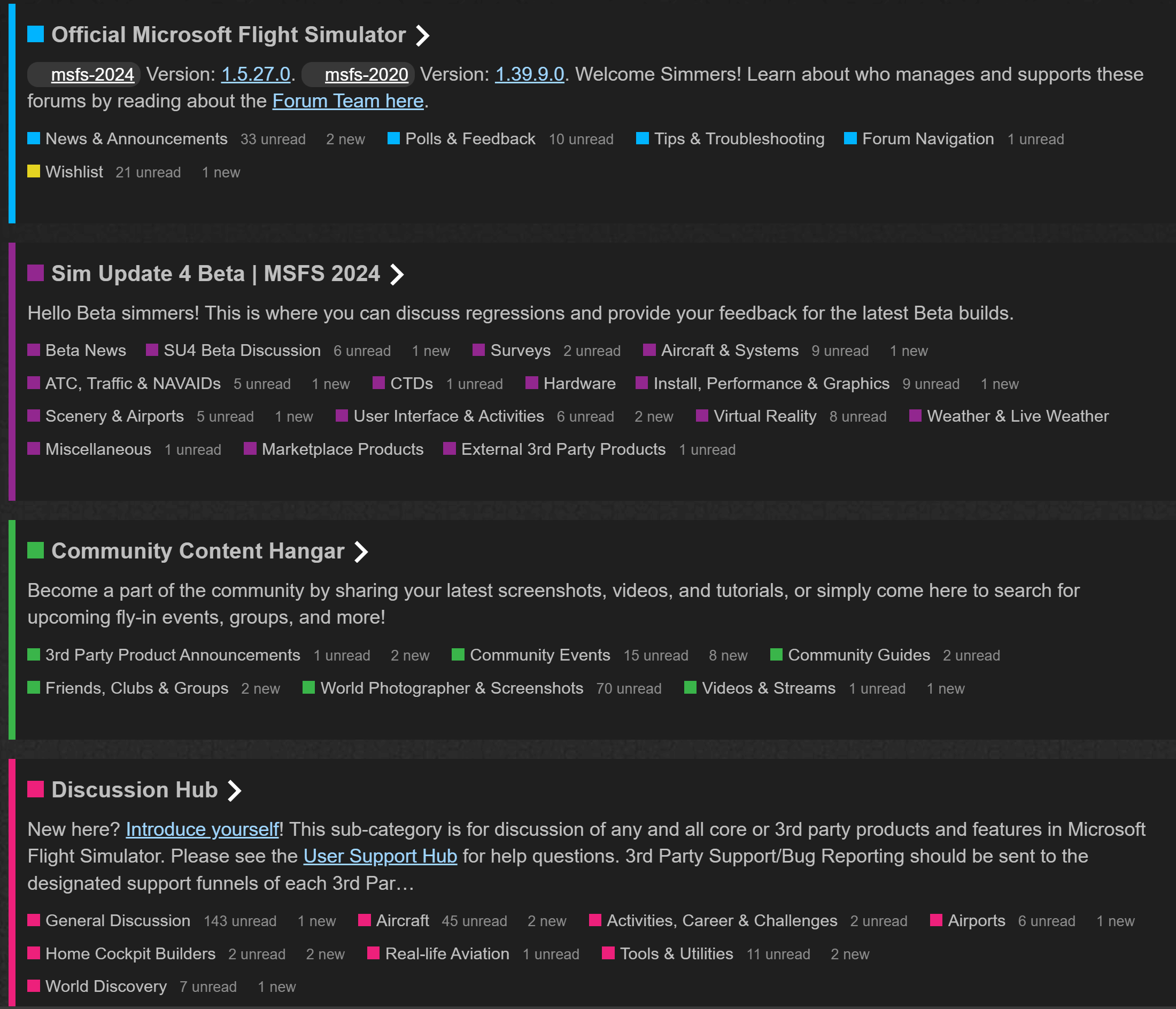 MSFS Forums categories