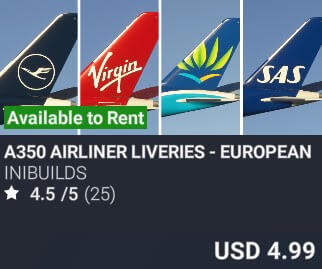 A350 Airliner Liveries - European Carriers Pack II by iniBuilds. USD $4.99