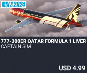 777-300ER Qatar Formula 1 Livery by Captain Sim. USD $4.99