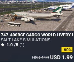 747-400BCF Cargo World Livery Pack by Salt Lake Simulations. USD $4.99 (on sale for 1.99)