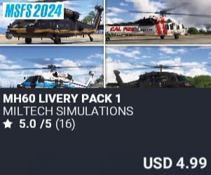 MH60 Livery Pack 1 by Miltech Simulations. USD $4.99