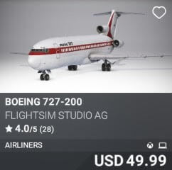 Boeing 727-200 by FlightSim Studio AG. USD $49.99