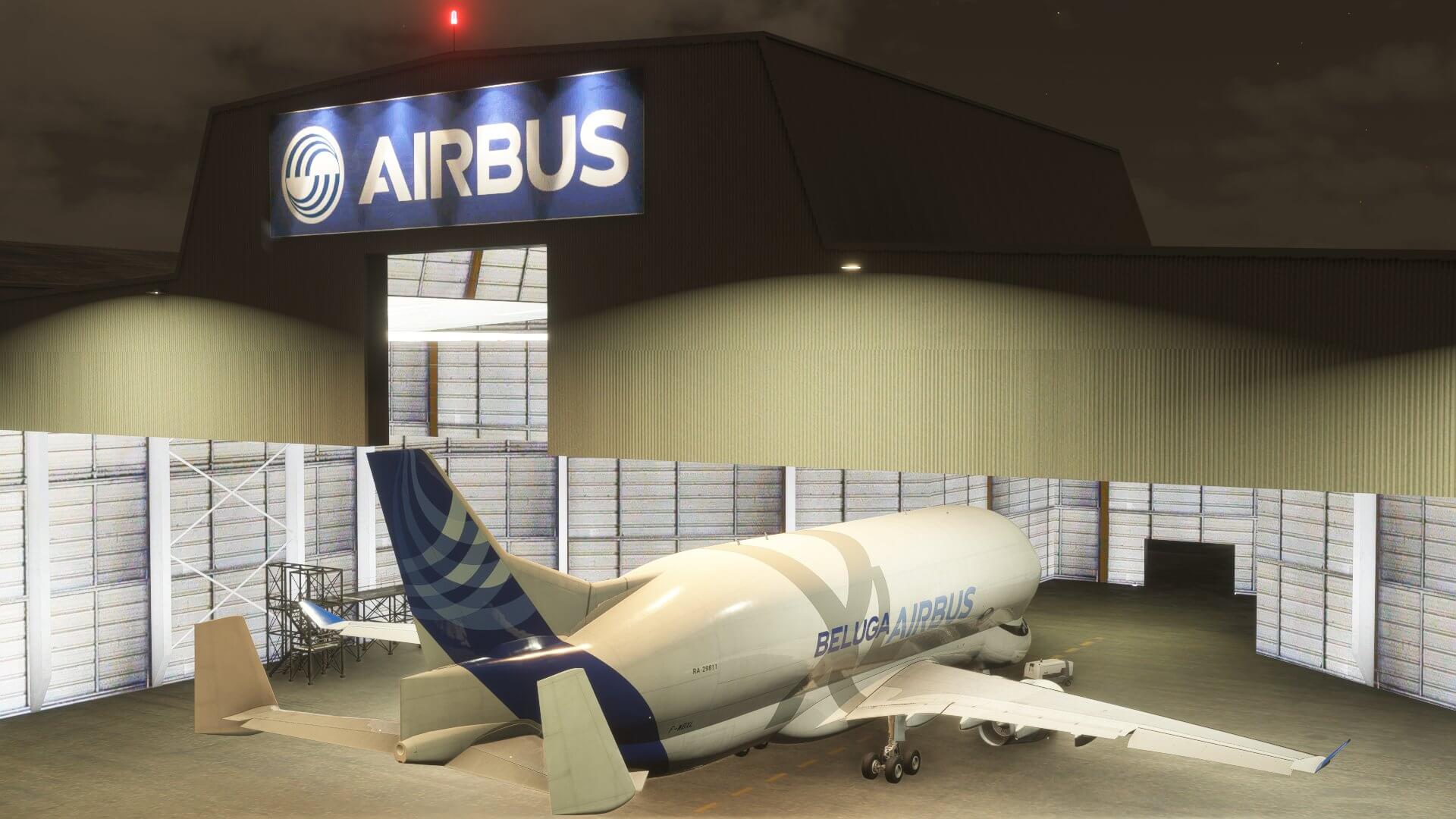 An Airbus Beluga parked in the hangar