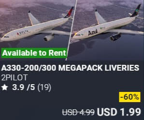 A330-200/300 MEGAPACK LIVERIES by 2PILOT. USD $4.99 (on sale for 1.99)