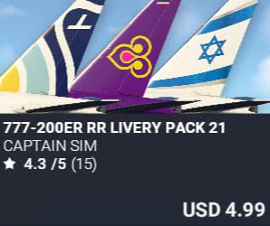777-200ER RR Livery Pack 21 by Captain Sim. USD $4.99