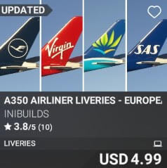 A350 Airliner Liveries - European Carriers Pack II by iniBuilds. USD $4.99