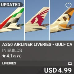 A350 Airliner Liveries - Gulf Carriers Pack by iniBuilds. USD $4.99