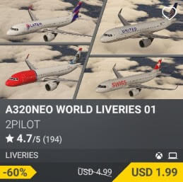 A320NEO WORLD LIVERIES 01 by 2PILOT. USD $4.99 (on sale for 1.99)