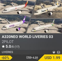A320NEO WORLD LIVERIES 03 by 2PILOT. USD $4.99 (on sale for 1.99)