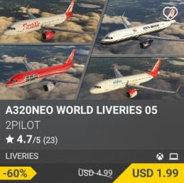 A320NEO WORLD LIVERIES 05 by 2PILOT. USD $4.99 (on sale for 1.99)