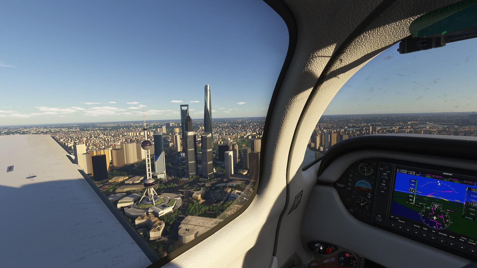 Cockpit view flying over Shanghai