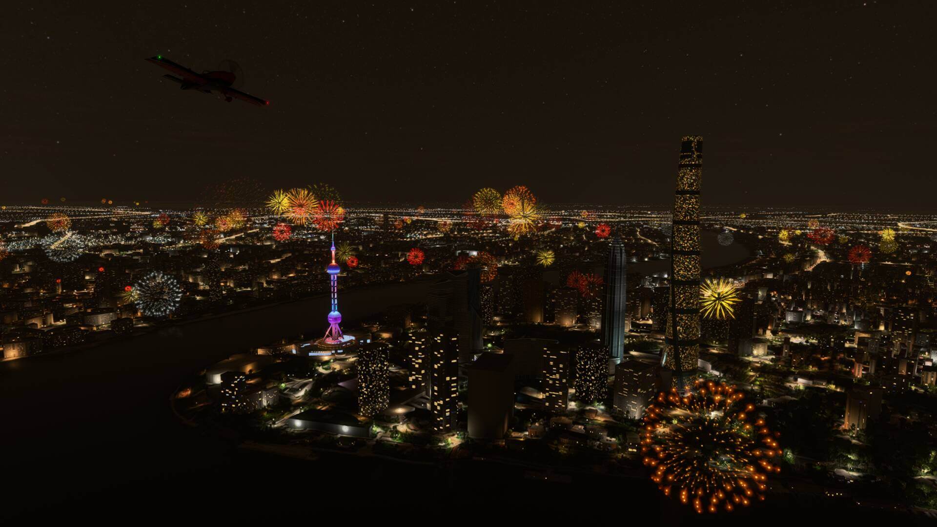 Fireworks over the city of Shanghai