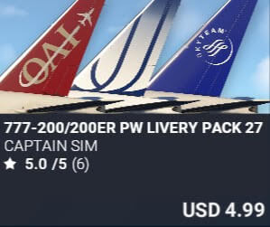 777-200/200ER PW Livery Pack 27 by Captain Sim. USD $4.99