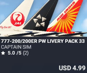 777-200/200ER PW Livery Pack 33 by Captain Sim. USD $4.99