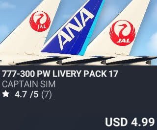 777-300 PW Livery Pack 17 by Captain Sim. USD $4.99