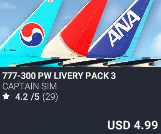 777-300 PW Livery Pack 3 by Captain Sim. USD $4.99