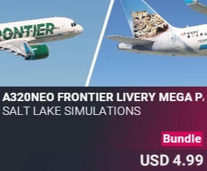 A320neo Frontier Livery Mega Pack 2024 edition by Salt Lake Simulations. USD $4.99