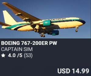 Boeing 767-200ER PW by Captain Sim. USD $14.99