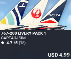 767-200 Livery Pack 1 by Captain Sim. USD $4.99