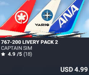 767-200 Livery Pack 2 by Captain Sim. USD $4.99