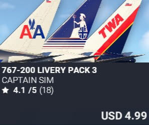 767-200 Livery Pack 3 by Captain Sim. USD $4.99