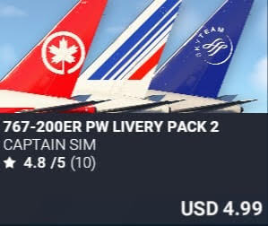767-200ER PW Livery Pack 2 by Captain Sim. USD $4.99