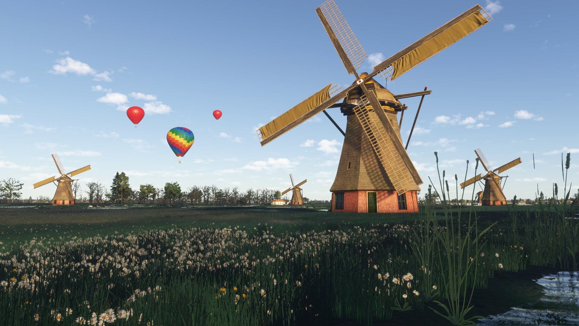 Hot Air Balloons flying near Windmills