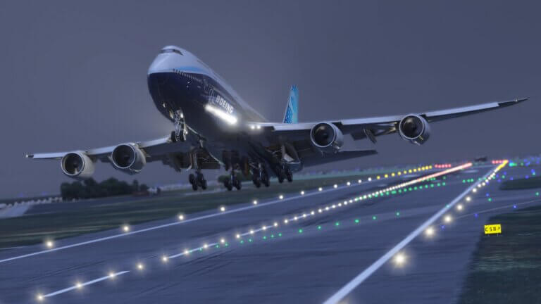 A Boeing 747-8 rotates on takeoff