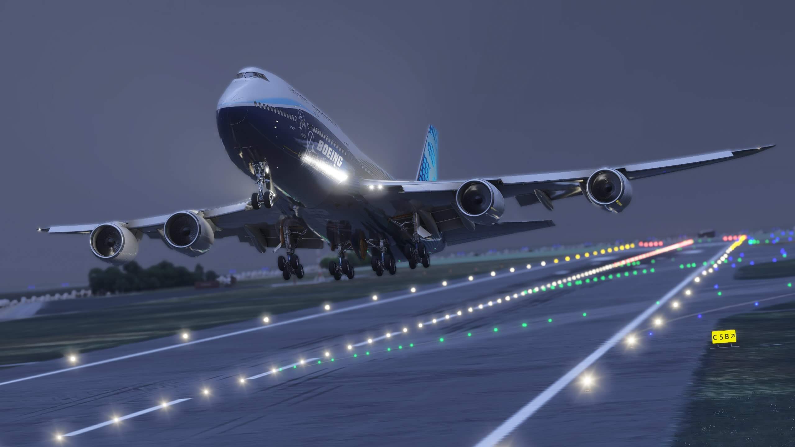 A Boeing 747-8 rotates on takeoff