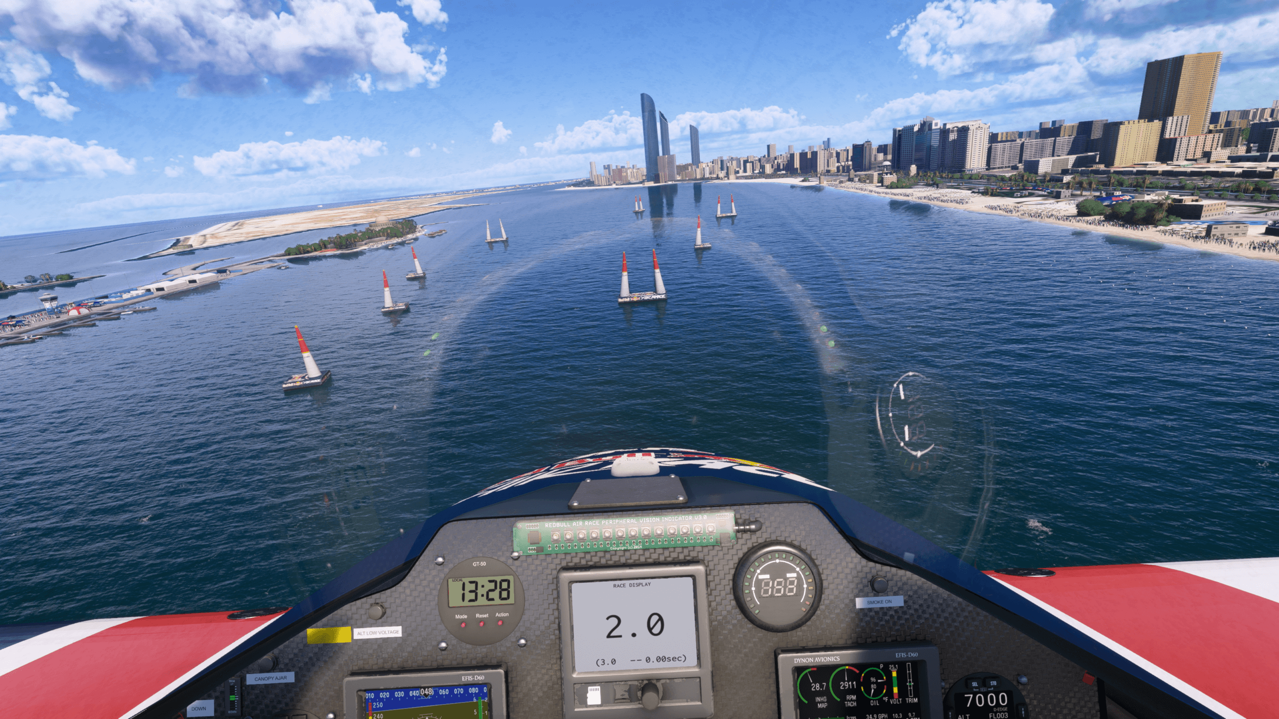 A pilot competes in a Red Bull Air Race in VR mode.