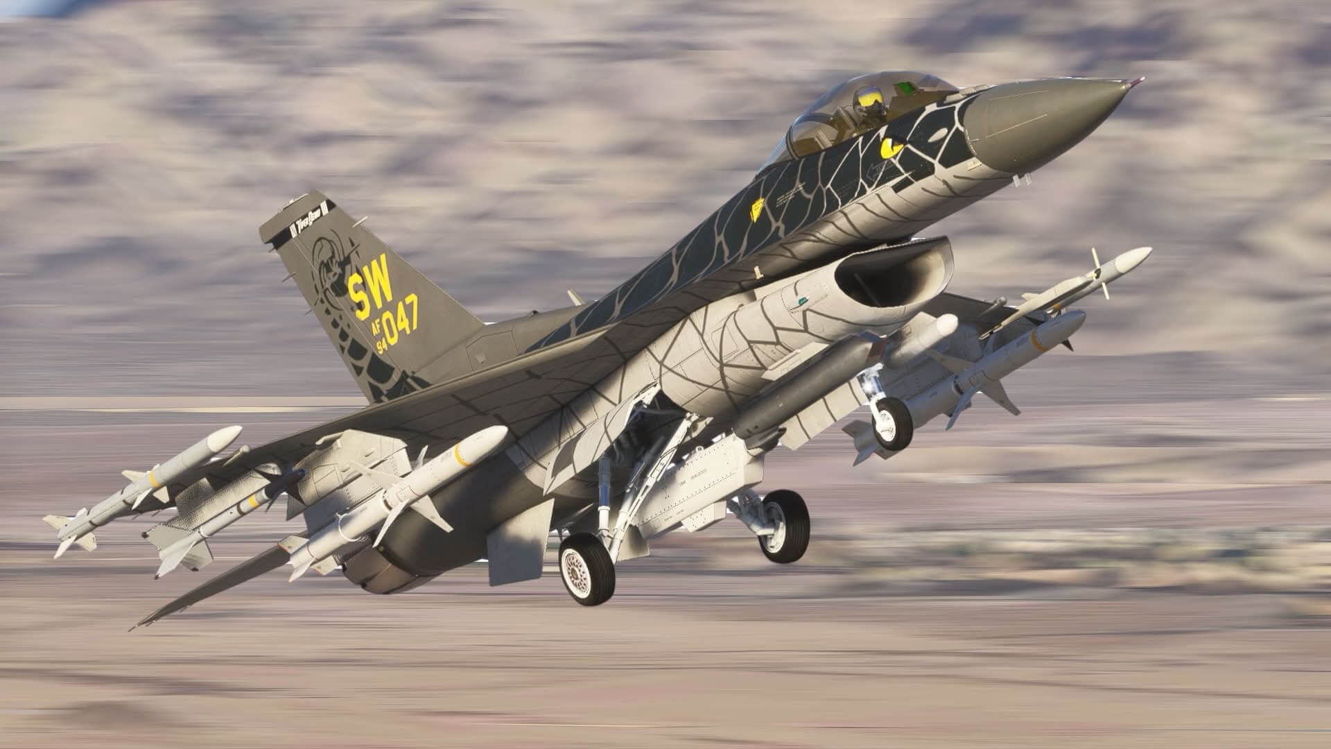 An F-16 Fighter Jet pulls into the climb steeply