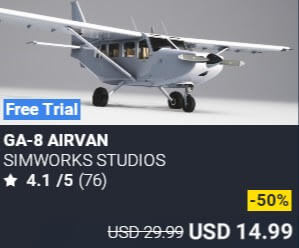 GA-8 Airvan by SimWorks Studios. USD $29.99 (on sale for 14.99)