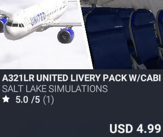 A321LR United Livery Pack w/Cabin by Salt Lake Simulations. USD $4.99
